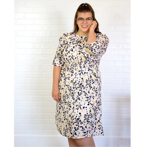 STUDIO B by BOBEAU ~Delicate Floral Print Dress ~Elastic Waist/Ruched Sleeves~XL - Picture 1 of 8